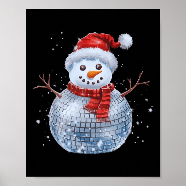 Affiche Snowman Christmas Retro Santa Hat Disco Ball Match (Devant)