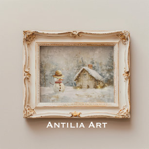 Affiche Snowman d'hiver peinture de la scène de Noël rusti
