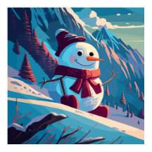Snowman grimpe dans les montagnes à Noël