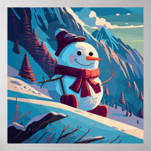 Affiche Snowman grimpe dans les montagnes à Noël