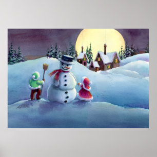 Affiche SNOWMAN & KIDS par SHARON SHARPE