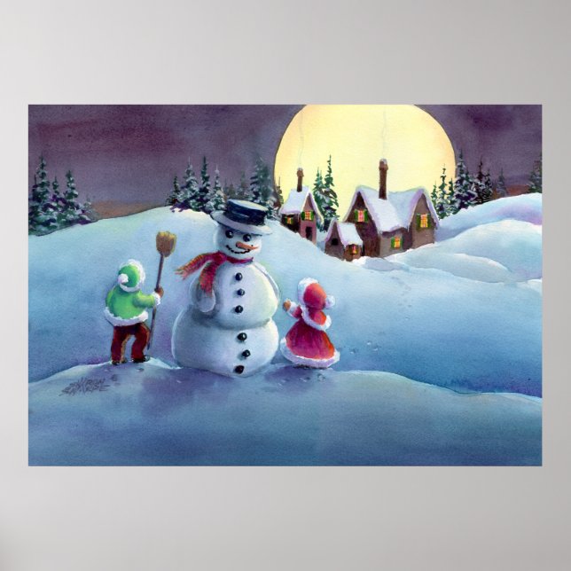 Affiche SNOWMAN & KIDS par SHARON SHARPE (Devant)