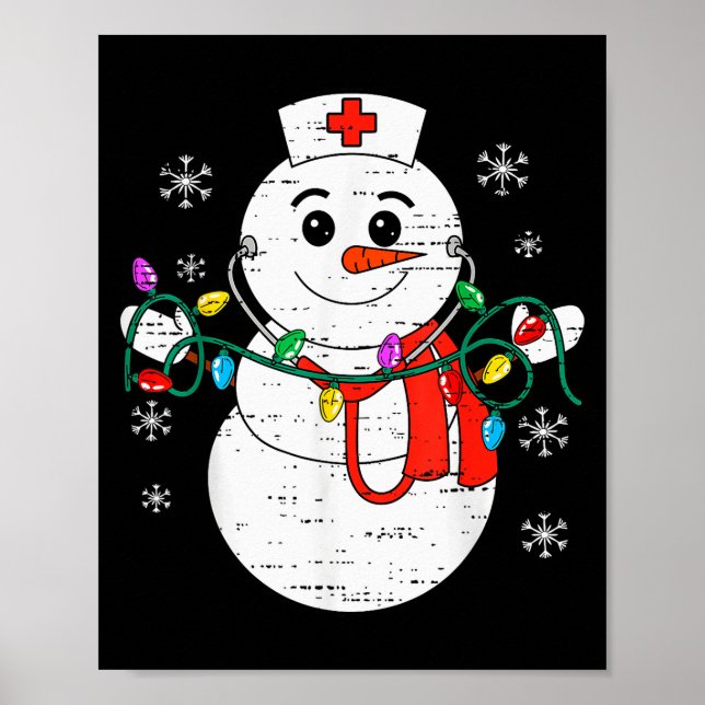 Affiche Snowman Nurse Christmas Stethoscope Xmas Scrub Top (Devant)
