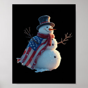 Affiche Snowman Patriot Américain Célébration Drôle Snowma