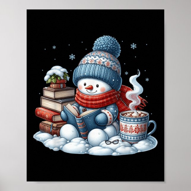Affiche Snowman Reading Books Lovers Librarian Bookworm Ch (Devant)