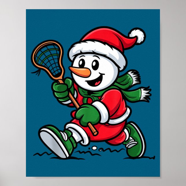 Affiche Snowman Santa Hat Playing Lacrosse Christmas Playe (Devant)
