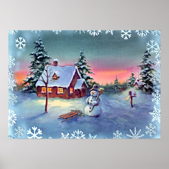 Affiche SNOWMAN, SNOWFLAKES & SLED par SHARON SHARPE (Devant)