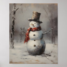 Snowman Souriant Portant Casquette & Écharpe Rouge