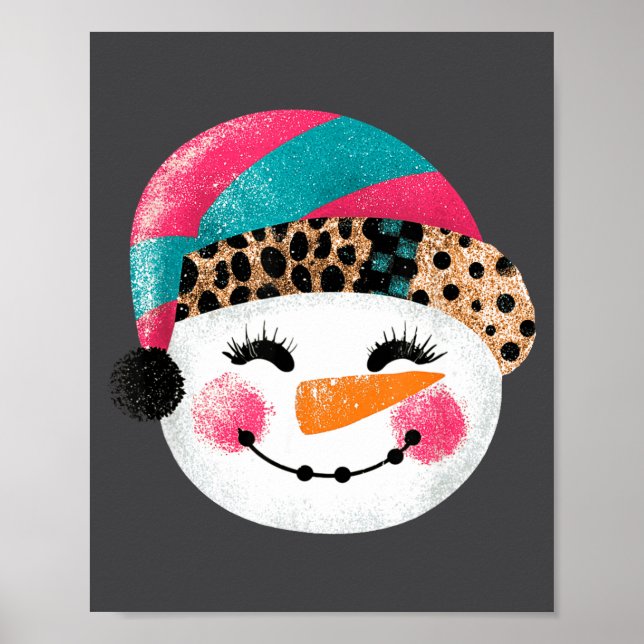 Affiche Snowman With Santa Hat And Leopard Pattern  (Devant)