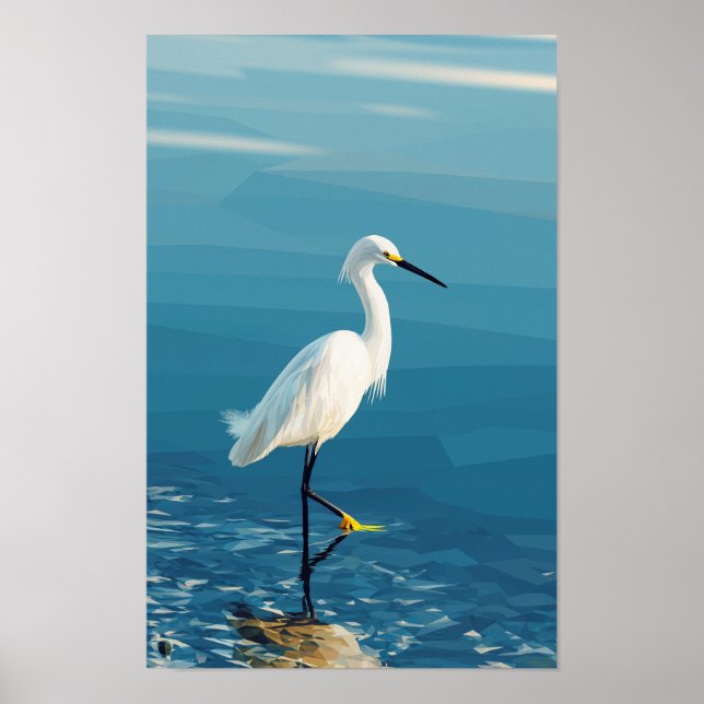 Affiche Snowy egret in a lake (Devant)
