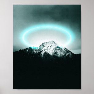 Affiche Snowy mountain mysterious blue neon light