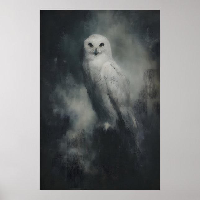 Affiche Snowy Owl Wall Art Printable Gothic Bird Painting (Devant)