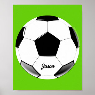 Affiche Soccer Ball with Name Lime Green  