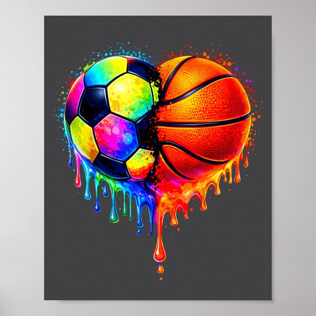 Affiche Soccer Basketball Drip Heart Srts Valentines Day M (Devant)