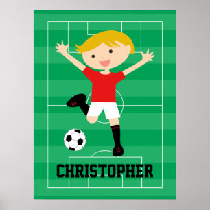 Affiche Soccer Boy personnalisable 1 Rouge et Blanc