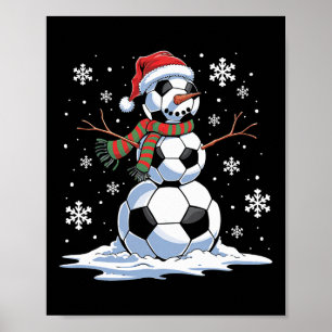 Affiche Soccer Snowman Soccer Joueur Santa Hat Noël F