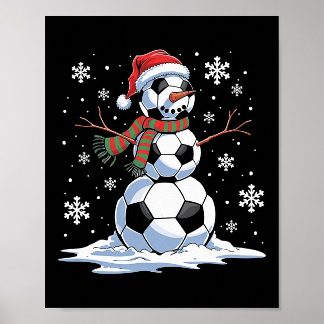 Affiche Soccer Snowman Soccer Joueur Santa Hat Noël F (Devant)