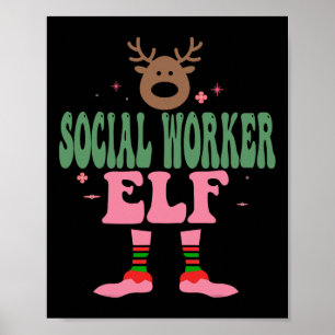 Affiche Social Travailleur Elf Xmas Famille Groupe Noël