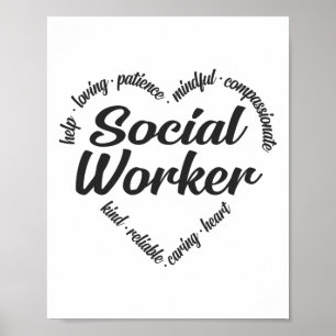 Affiche Social Worker Heart Word Cloud