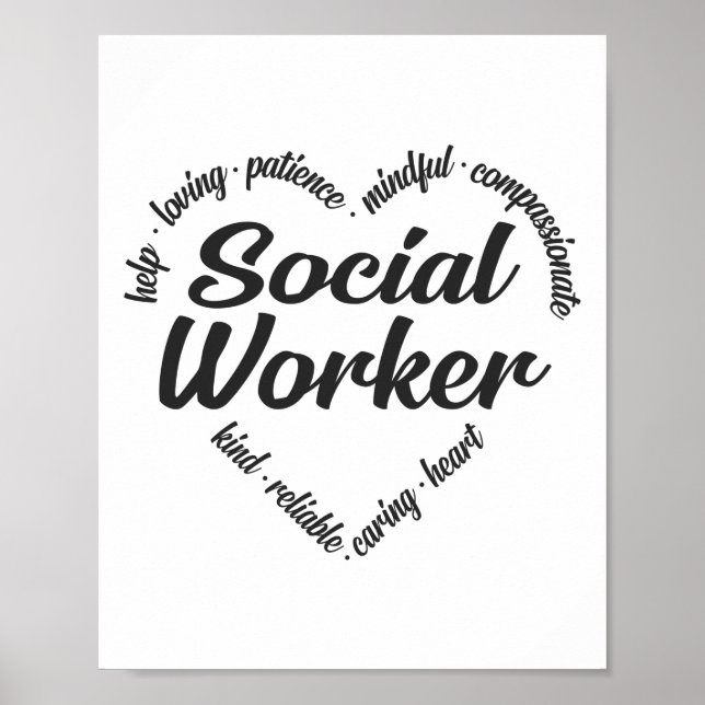 Affiche Social Worker Heart Word Cloud (Devant)