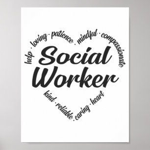 Affiche Social Worker Heart Word Cloud