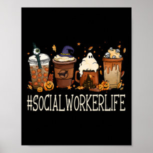 Affiche Social Worker Horror Fall Café Halloween Citrouill