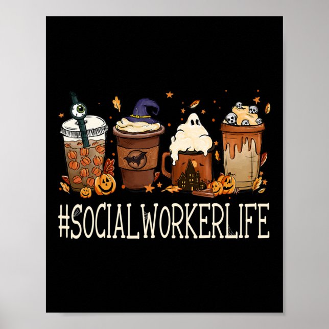 Affiche Social Worker Horror Fall Café Halloween Citrouill (Devant)