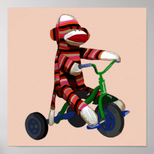 Affiche Sock Monkey Tricycle