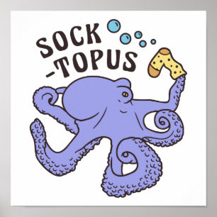 Affiche Socktopus Bleu Octopus Avec Sock Funny Meme