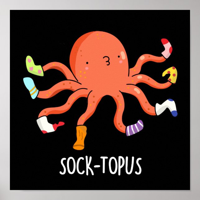Affiche Soctopus Drôle Octopus Avec Chaussettes Pun Dark B (Devant)