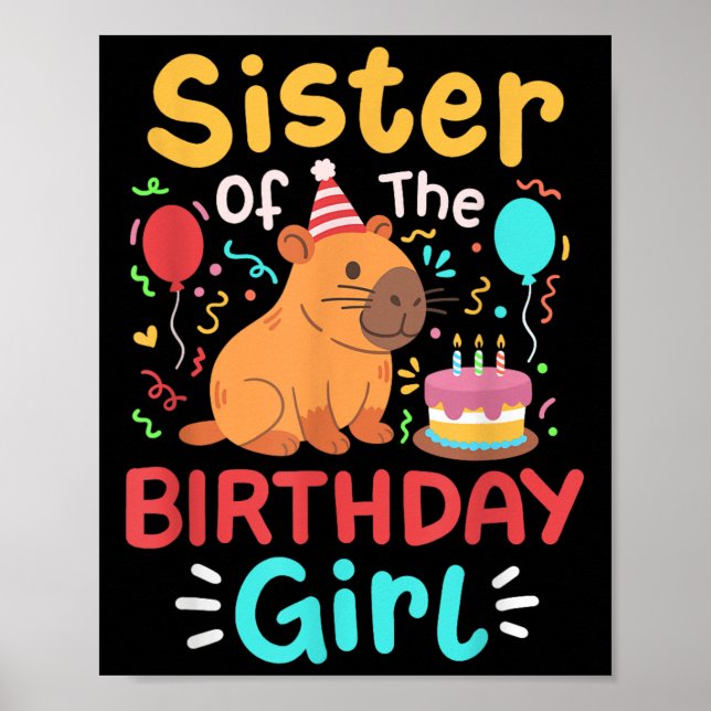 Affiche Soeur De La Fille D'Anniversaire Capybara Annivers (Devant)