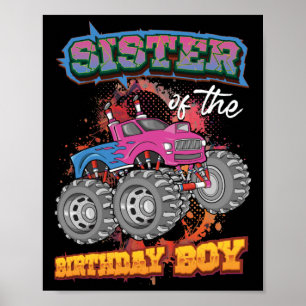 Affiche Soeur de l'anniversaire Boy Monster Camion Anniver