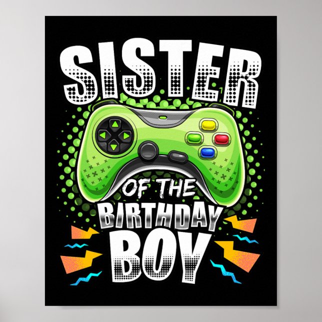Affiche Sœur du garçon d'anniversaire jeu vidéo correspond (Devant)