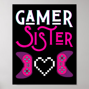 Affiche Soeur Joue Vidéo Jeu Amusant Soeurs Jeu Sis S
