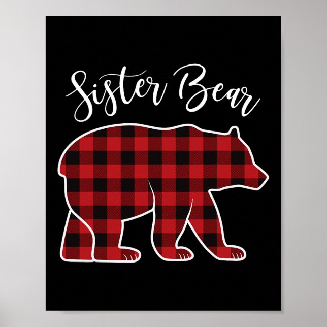 Affiche Soeur Ours Pyjama Rouge Buffalo Noël Amusant Famil (Devant)