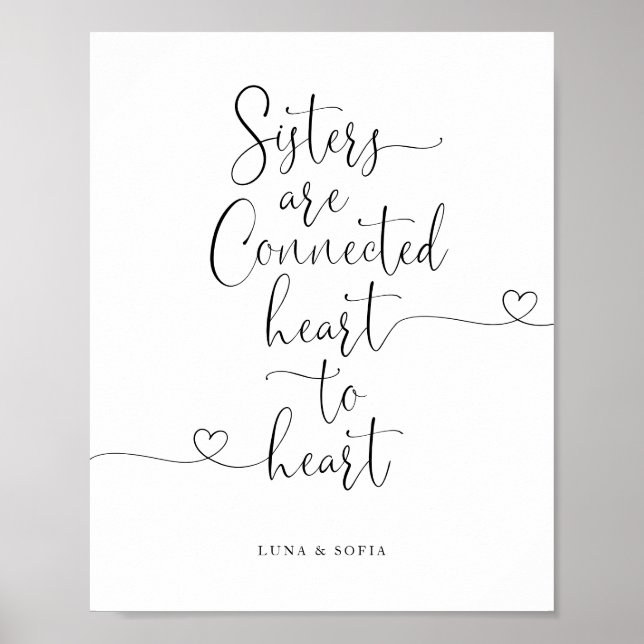 Affiche Soeurs Connecté Coeur au Coeur Élégant Script (Devant)