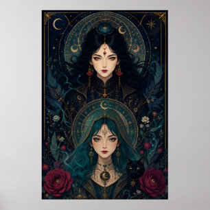 Affiche Sœurs sorcières – Fantaisie Art Nouveau gothique