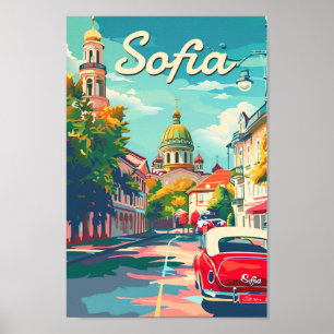 Affiche Sofia Bulgarie Vintage Retro Illustration Voyage