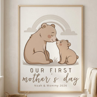 Affiche Soft Bear Mom Baby First Mothers Day Calm Love Art