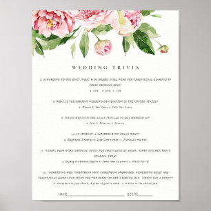 Affiche Soft Blush Floral Peony Mariage Trivia Jeu Partie