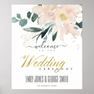 AFFICHE SOFT BLUSH GOLD FLORAL WATERCOLOR MARIAGE ACCUEIL
