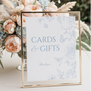 Affiche Soft Dusty Blue Chinoiserie Cartes et Cadeaux