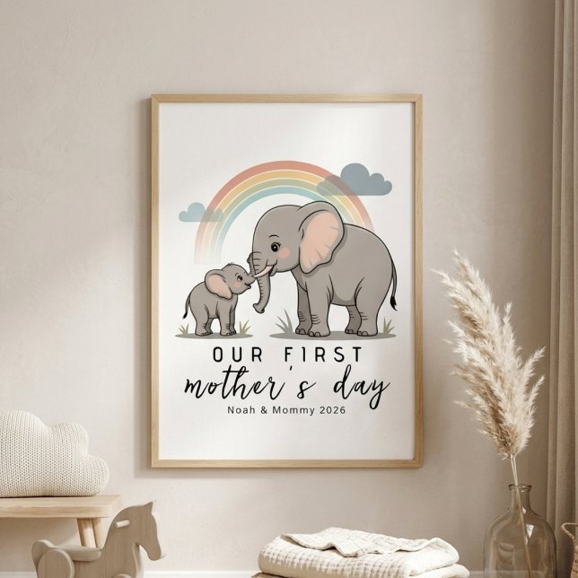 Affiche Soft Elephant Mom Baby First Mothers Day Calm Art (Créateur téléchargé)