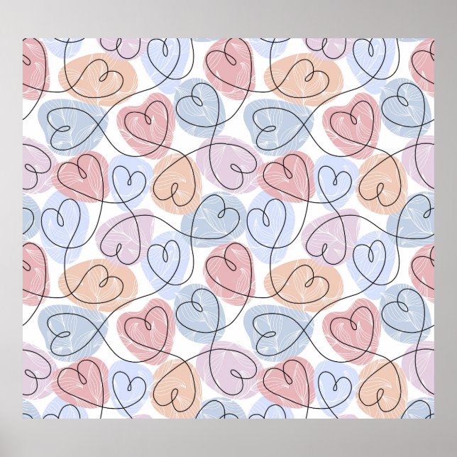 Affiche Soft Hearts : Continuous Line Valentine's (Devant)