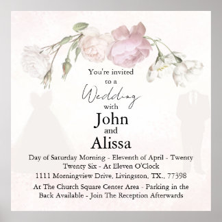 Affiche Soft Pink Roses & Bride and Groom Collection