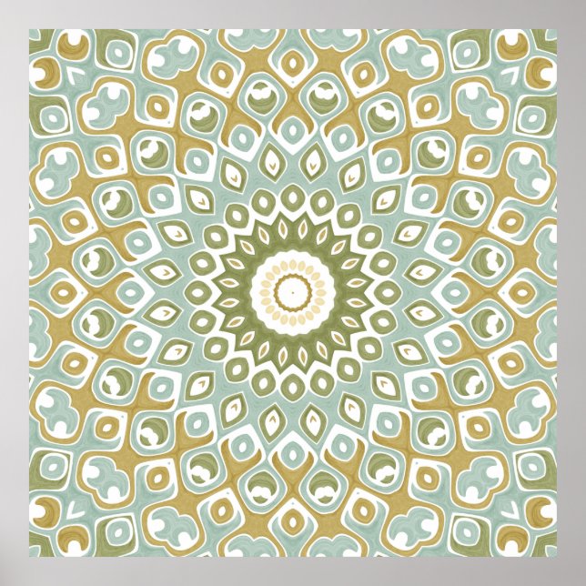 Affiche Soft Sage and Gold Geometric Mandala Pattern (Devant)