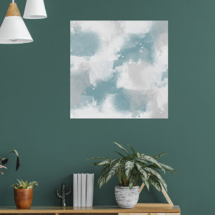 Affiche Soft Teal Gray & White Abstract