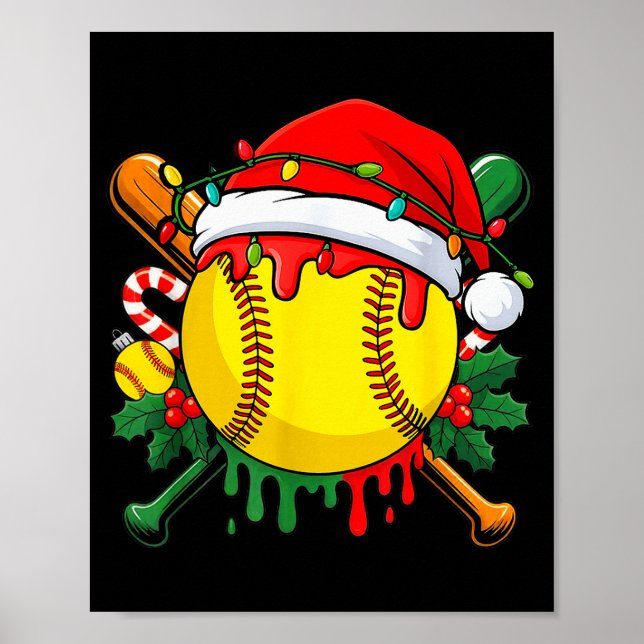Affiche Softball Ball Santa Hat Christmas Softball Drip Xm (Devant)