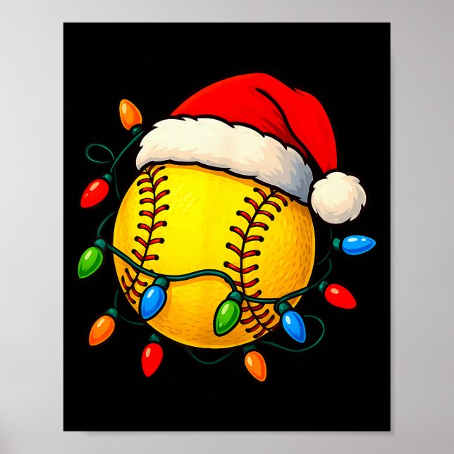 Affiche Softball Ball Santa Hat Christmas Softball Xmas Li (Devant)