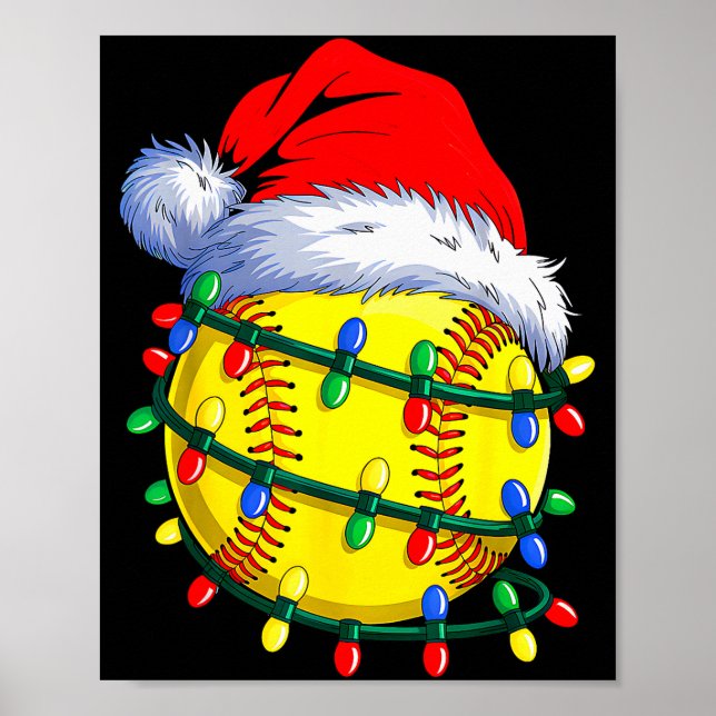 Affiche Softball Ball Santa Hat Christmas Softball Xmas Li (Devant)